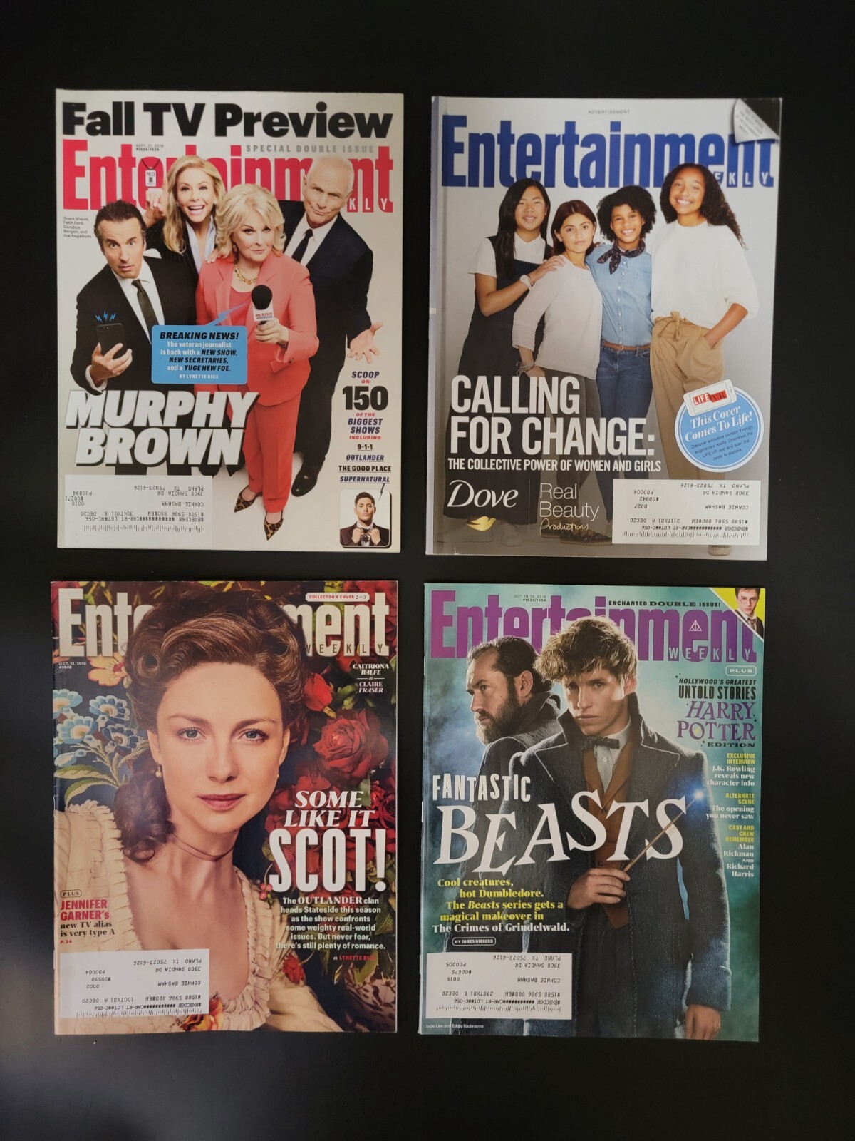 Entertainment Weekly 2018 Lot Of 9 Murphy Brown Fantastic Beasts Outlander VF-