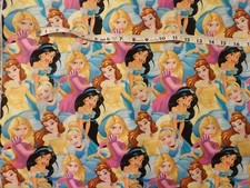 Disney Princesses Fabric, Belle Jasmine Cinderella Rapunzel, BTY, Cotton