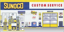 SUNOCO VINTAGE GASOLINE GAS STATION SCENE SIGN REMAKE ALUMINUM SIZE OPTIONS