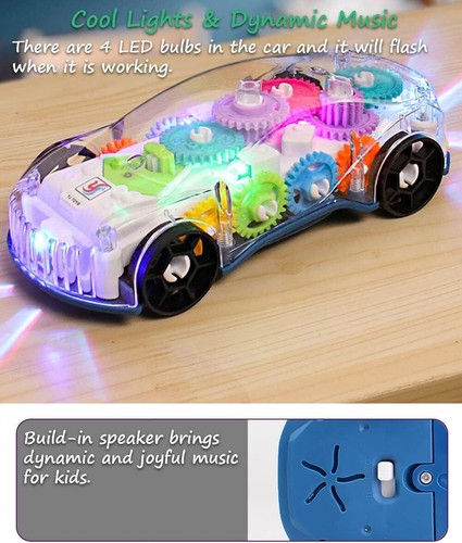 Light Up Transparent Sensory Car Toy for Kids 1PC Bump and Go Toy Car with Music - Picture 5 of 9