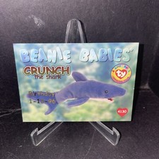 TY Beanie Babies BBOC Card - Series 1 Birthday (RED) - CRUNCH the Shark