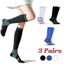 3 Pairs Mens Compression Socks For Running Sports Ankle Support Wide Calf Socks
