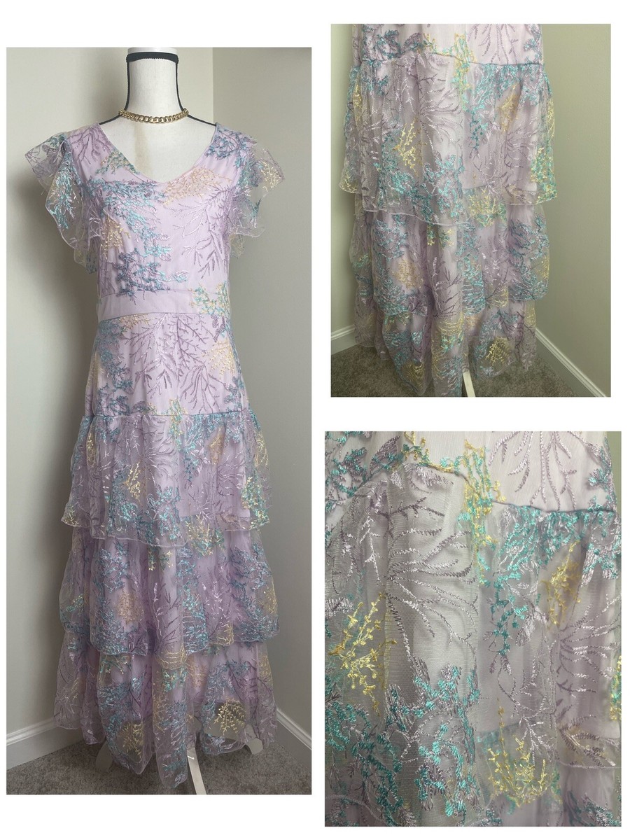 Wedding party Formal Dress Pastel Embroidered Floral Rona New York Sheer M  | eBay