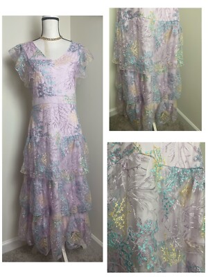 Wedding party Formal Dress Pastel Embroidered Floral Rona New York Sheer M 