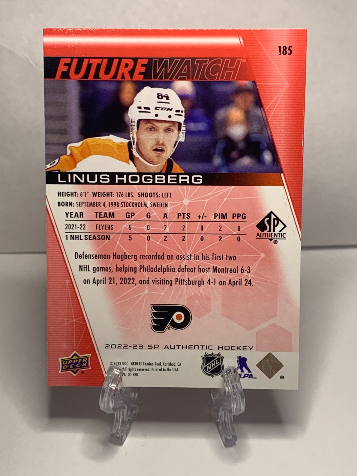 Linus Hogberg 2022-23 SP Authentic Linus Hogberg SP RC Limited Red Future Watch #185 ...