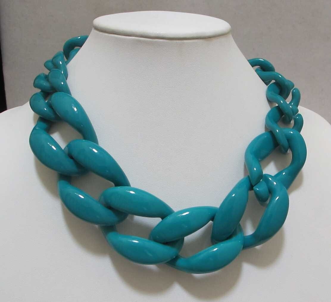 Chunky Bright Teal Green and Gold Tone Plastic Chain Link 20