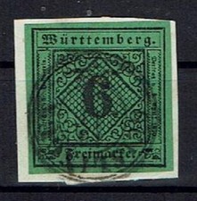 Altdeutschland W&uuml;rttemberg  MiNr 3 Type III gestempelt Briefst&uuml;ck