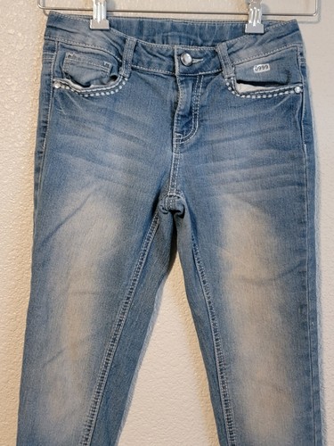 Faded Glory Jeans Girls Size 8 Slim Tapered Embroided Back Pockets Denim Blue - Picture 4 of 9