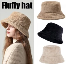 Winter Faux Fur Bucket Hat Warm Fluffy Plush Bucket Hat Fisherman Cap Women US