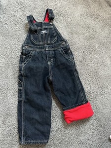EUC OshKosh B'gosh Denim Overalls Baby Girl Boy Size 24M Fleece Lined Dark Wash