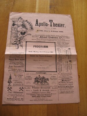 altes Programm Zeitung Apollo Theater Berlin vom 8 Februar 1897 mit Werbung