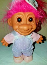 Russ 5" Troll Doll Lavender Playsuit with Pink Hair Polka Dot Overalls and Cap