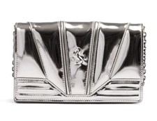 Borsa a tracolla Ferrari metallo argento GT in pelle verniciata con catena