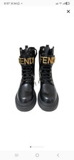 Fendi Black Leather Lace-Up Combat Boots with...