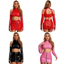Women Miniskirts Stage Performance Crop Tops Sparkly Clubwear Bodycon Outfits