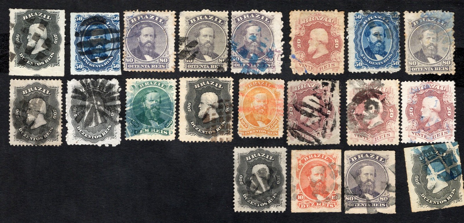 Brazil 1866-77 stamps Mi#24a+25-35 DIFFERENT CANCELLATIONS used CV=345$