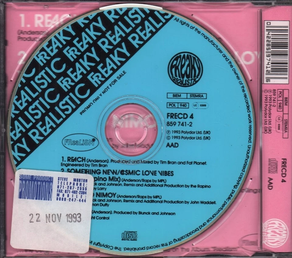 Freaky Realistic Reach CD UK Polydor 1993 single has promo and release date info - Bild 2 von 2