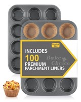 Muffinform 2 StüCk Antihaft Karbonstahl 12Er Set Inkl 100 PapierföRmchen 5 Cm