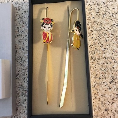 BEAUTIFUL ZHANG PAN BOXED ENAMEL BOOK MARKS CHINESE PEKING OPERA