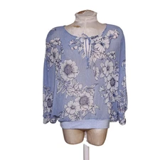 Cabi Boho Dolman 3/4 Sleeve Striped Floral Sheer Blouse Sz XS