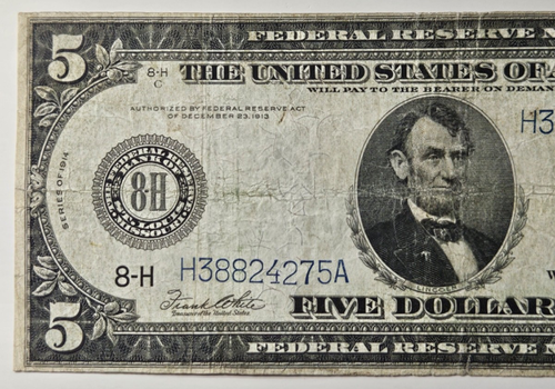 FR-875 1914 $5 F.R.N. OF CHICAGO (WHITE/MELLON) H38824275A - Picture 4 of 6