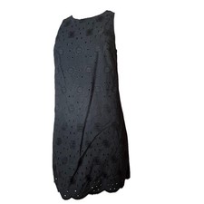 Ann Taylor Women's Eyelet Dress 4 Black Embroidered Sleeveless Lined Zipper