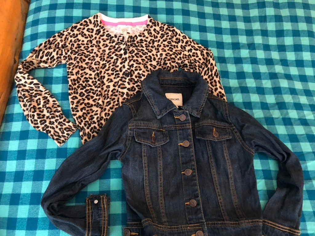 cherokee jacket kids size 7/8 medium & Leopard print top