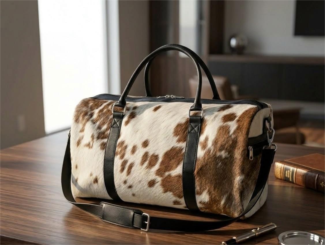Cowhide Duffel Bag Large Cow Leather Travel Weekender Gym Ov