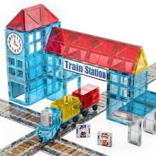 Magnetic Tiles Train Toys, Train Station Magnet Tiles for Kids Ages 4-8 with ...
