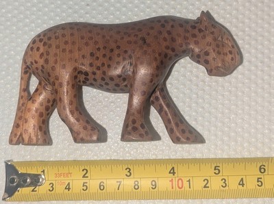 Hand Carved Wooden Leopard Spotted Cat Figurine Wood nice art