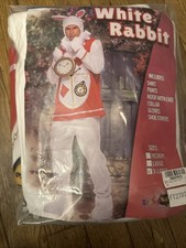 White Bunny Costume NEW W/ Shirt Pants Hood W/Ears Collar Gloves Shoe Covers