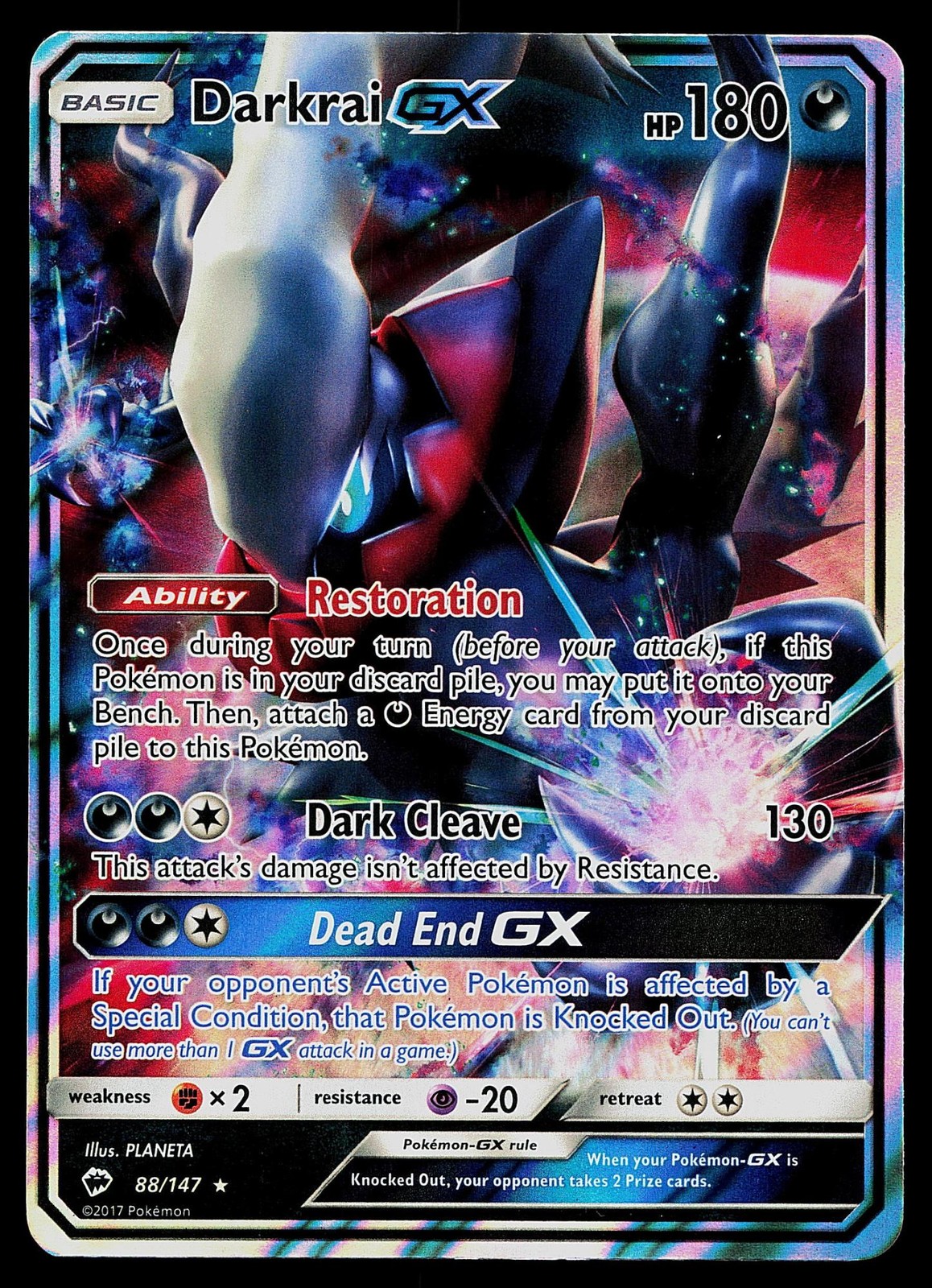 Pokemon Card - Darkrai GX Burning Shadows 88/147 Holo Rare GX 2017
