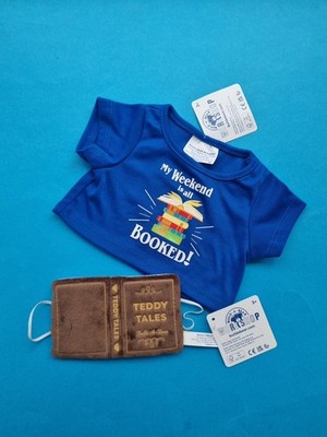 Build A Bear Read Teddy Tales T-Shirt Weekend Is All Booked Buch Armband Brandneu mit Etikett 