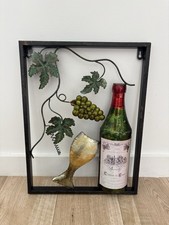 3D Metal Wine Wall Art Bottle Grapes Glass Rustic Kitchen Decorative Hanging