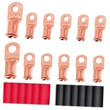 1/0 Gauge x 3/8" 5/16" Copper Wire Ring Terminals Connector Lug 12 PCS