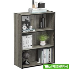 3-Tier Wide Bookcase Sturdy Composite Wood Shelves Living Room Office Storage US