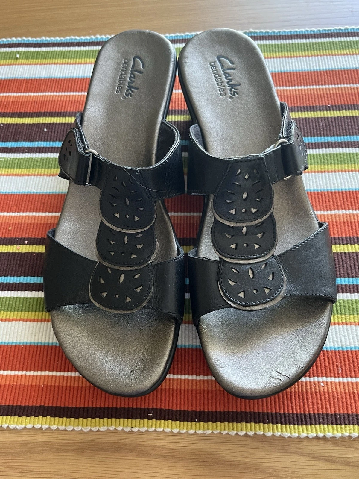 CLARKS Sandali donna Clark’s 9 5M pieghevoli slip on pelle nera nuovi senza etichette