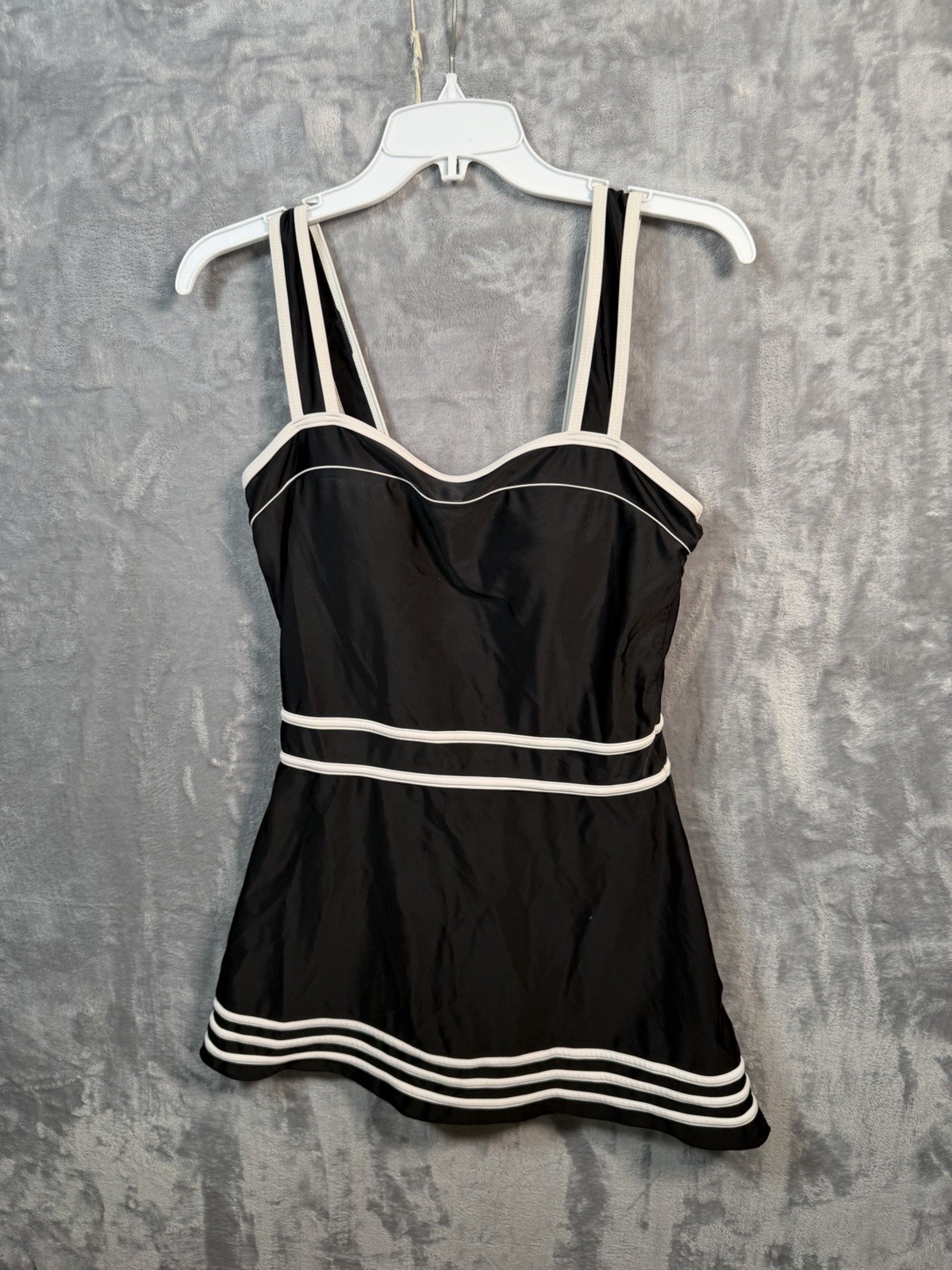 Shore Shapes Swimwear Retro Swim Dress Skirt Size 12 Tummy Control Black White