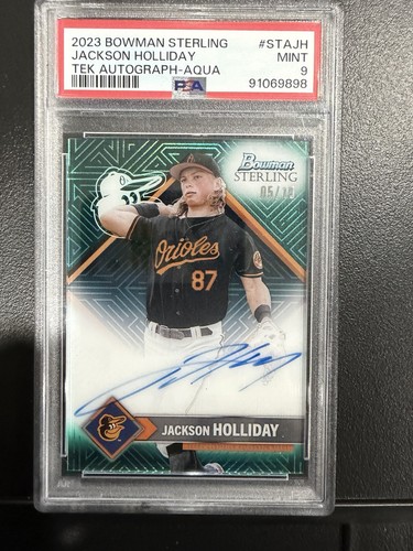 Topps 2023 Bowman Sterling Sterlingtek Jackson Holliday Aqua /10 PSA 9 Orioles