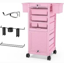 TASALON Lockable Beauty Salon Cart Pink - Salon Stations for Hair Stylist