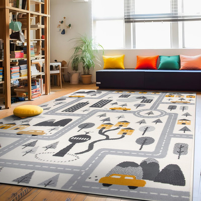 Kids Play Road Rug for Playroom,Kidsoom,Nursery Room Interactive Cityscape for C