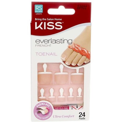 KISS 3-Pack Everlasting French Short Squoval Press-On Toenails EFT01 White Pink
