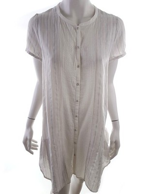 CUSTOMMADE Damen Geknöpfte Bluse Gr. 42 Weiß Baumwolle Kurzer Ärmel Knöpfe