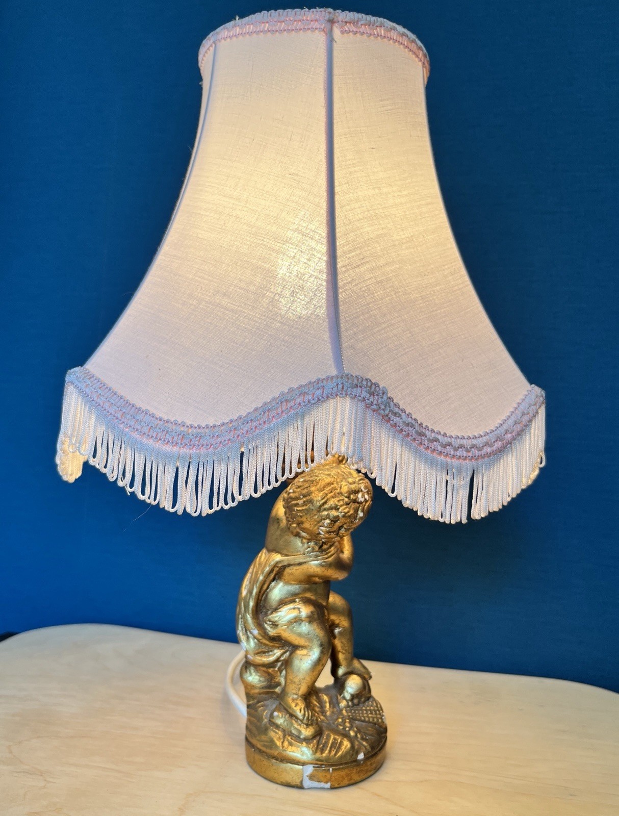 Vintage Cherub Table Lamp Base Putti Figure Gilt Resin Lamp Working 25cm image 8