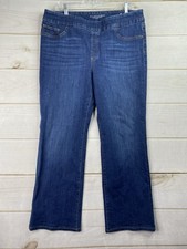 Chicos Jeans Sz 2.5 14 Pull On Slim Boot Cut Blue Stretch Dark Denim High-Rise