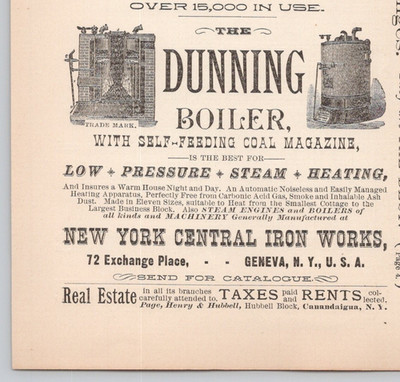 1891 The Dunning Boiler Self Feeding Coal Machine Geneva NY Print Ad