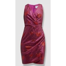 ONE33 Social Pink & Red Sequin Hearts Faux Wrap Party Dress Size 8