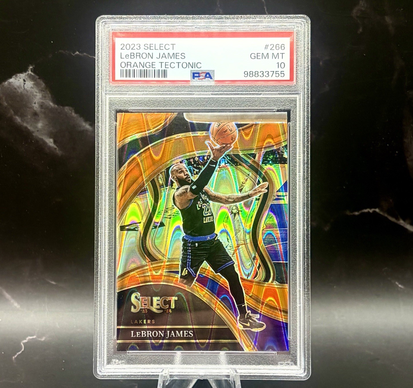 2023-24 Panini Select Courtside LeBron James #266 ORANGE Tectonic Prizm PSA 10