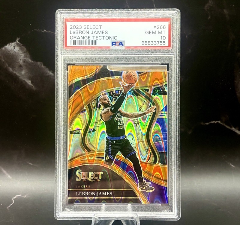 2023-24 Panini Select Courtside LeBron James #266 ORANGE Tectonic Prizm PSA 10
