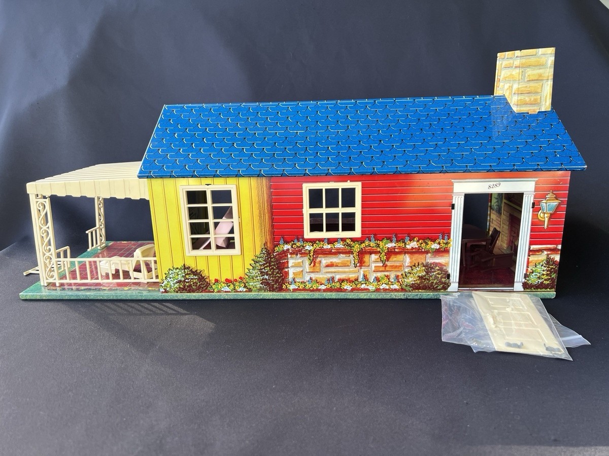 Vtg Wolverine Play Time Doll House Tin Litho Ranch With Furniture 